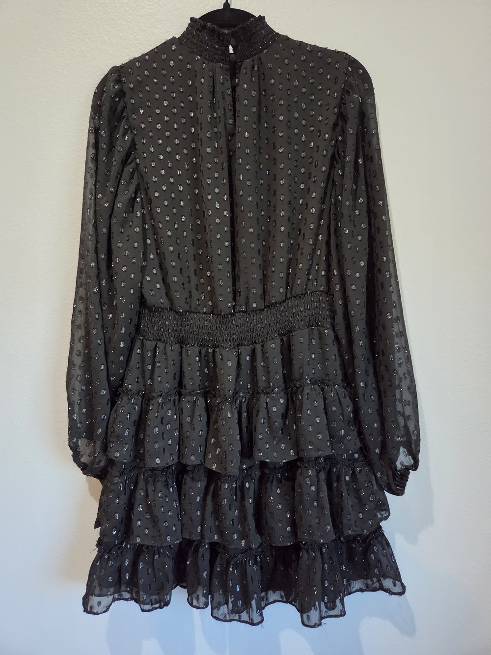 Express Black Long-Sleeve Tiered Ruffle Dress Medium